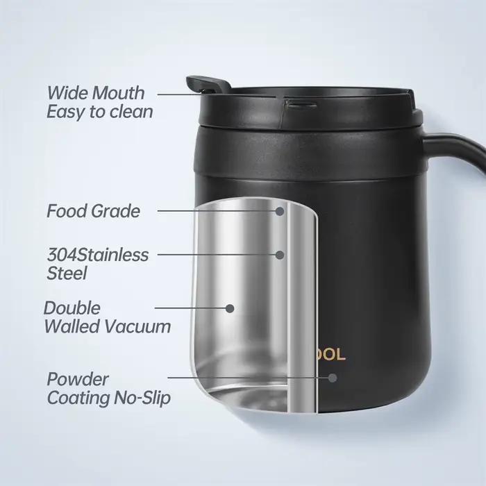 Tasse à café isolante avec poignée en acier inoxydable 350ml 500ml rouge noire pour café infusion froide thé occasionnels à offrir cadeau