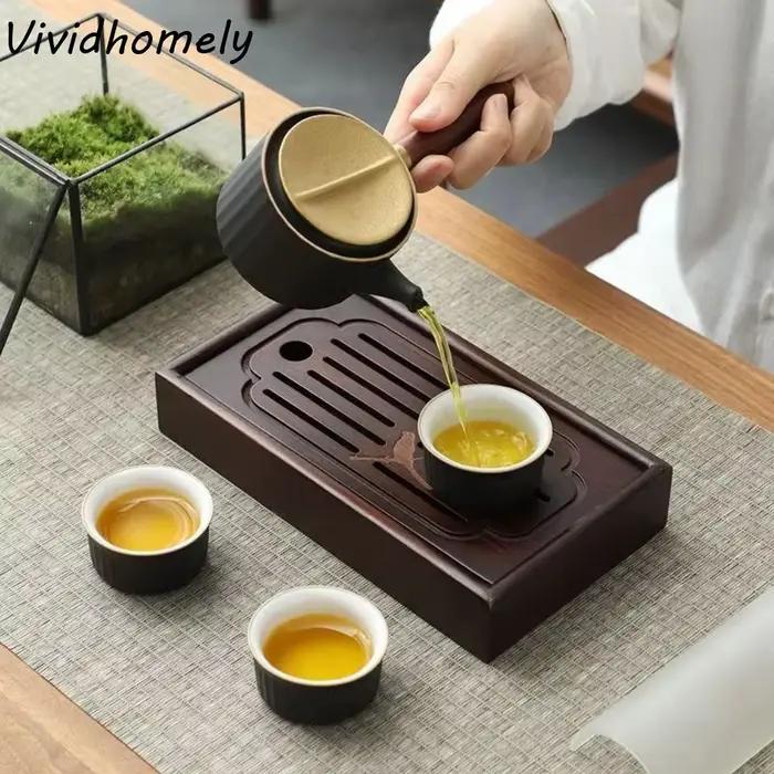 Plateau à thé chinois rétro en bambou naturel