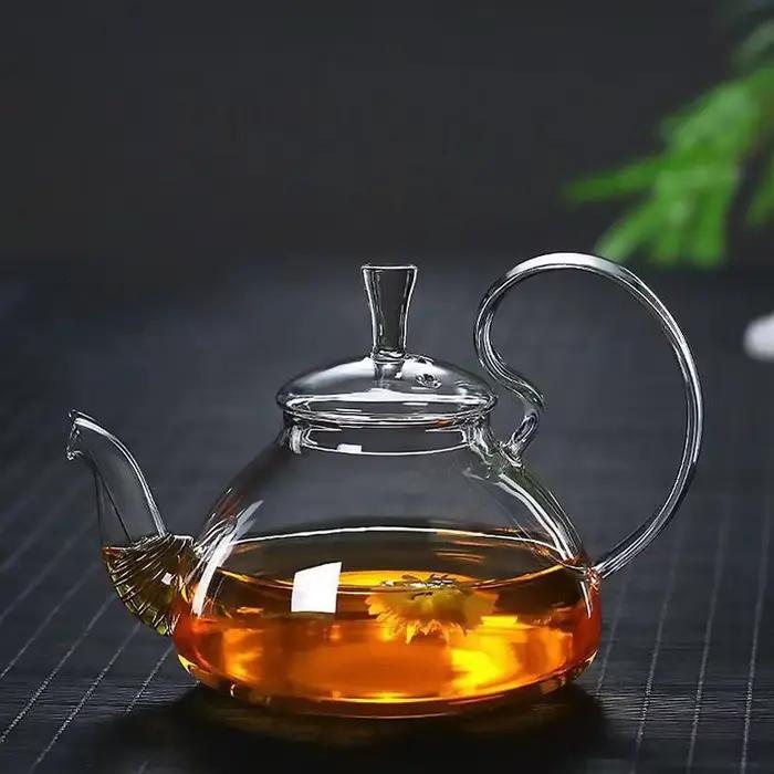 Théière à thé en verre Puer à fleurs, cafetière Kung Fu avec bouilloire à thé résistante à la chaleur pour occasions spéciales et décoration élégante