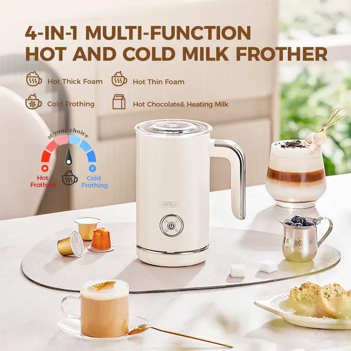 Mousseur à lait Cafelffe électrique 4-en-1 avec conception de bec anti-débordement pour café chaud et froid à offrir pour amateurs de café et professionnels