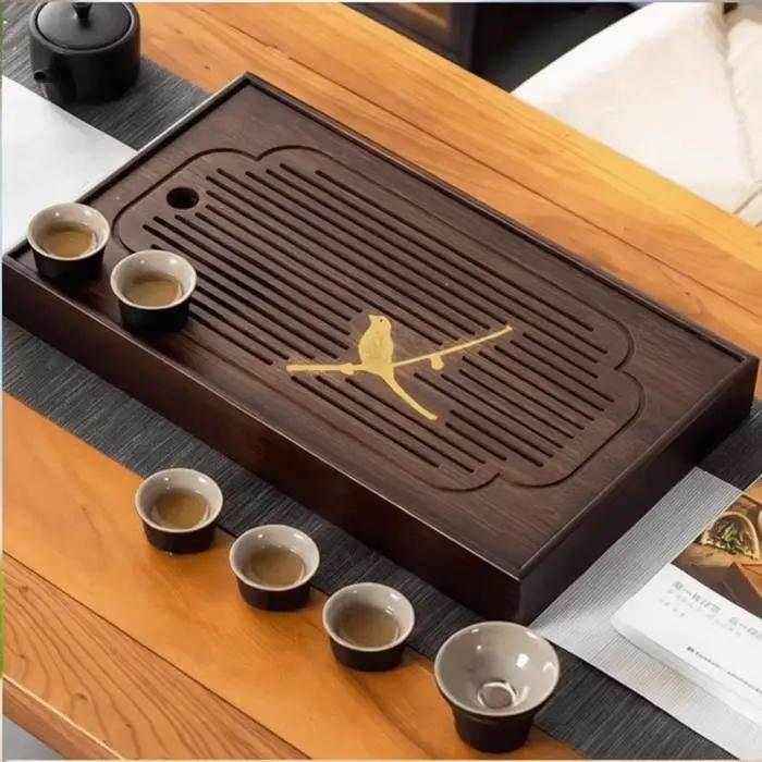 Plateau à thé chinois rétro en bambou naturel