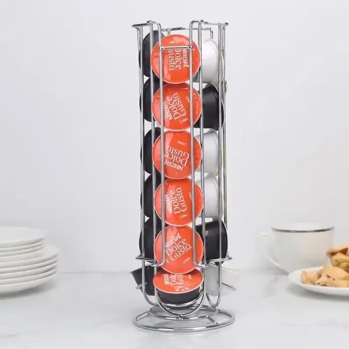Support de rangement pour capsules Dolce Gusto en acier inoxydable argenté