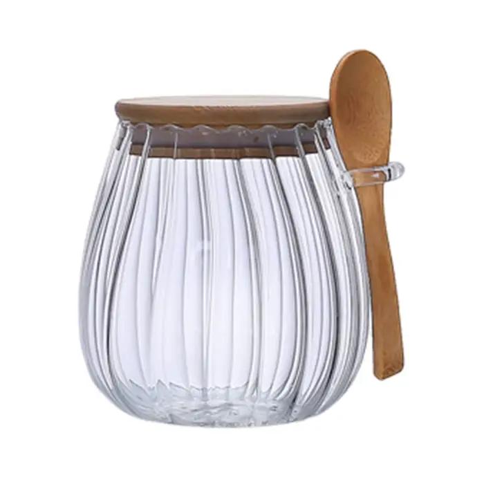 Boîte de sucre de thé de stockage hermétique en verre avec cuillère en bois récipient de scellage de garde-manger de cuisine pour les épices de café de thé de feuilles mobiles