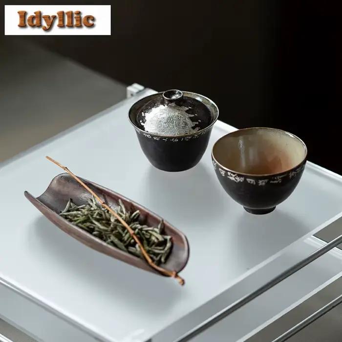 100ml noir glaçure poésie Gaiwan Antique thé Tureen bol à thé avec couvercle Kit thé faisant bol de couverture Services à thé accessoires cadeau