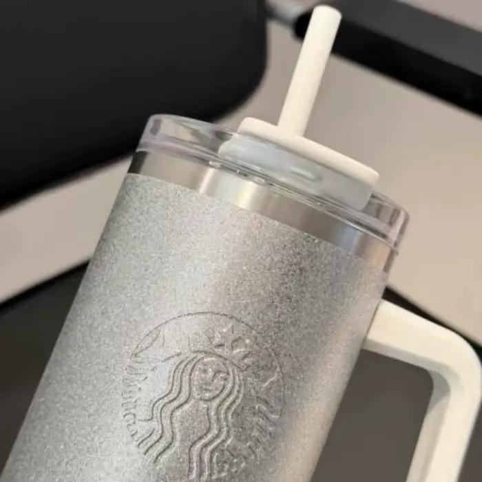 Mug Starbucks en acier inoxydable argenté scintillant de 900 ml avec poignée ergonomique