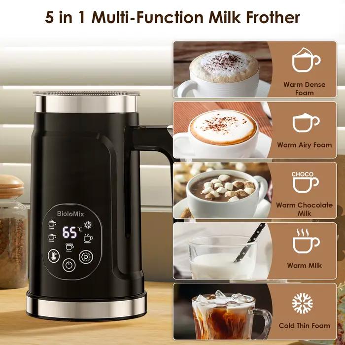 Mousseur à lait 5 en 1 avec écran tactile LED amélioré - Machine à mousse chaude et froide Chauffe-lait pour café Latte