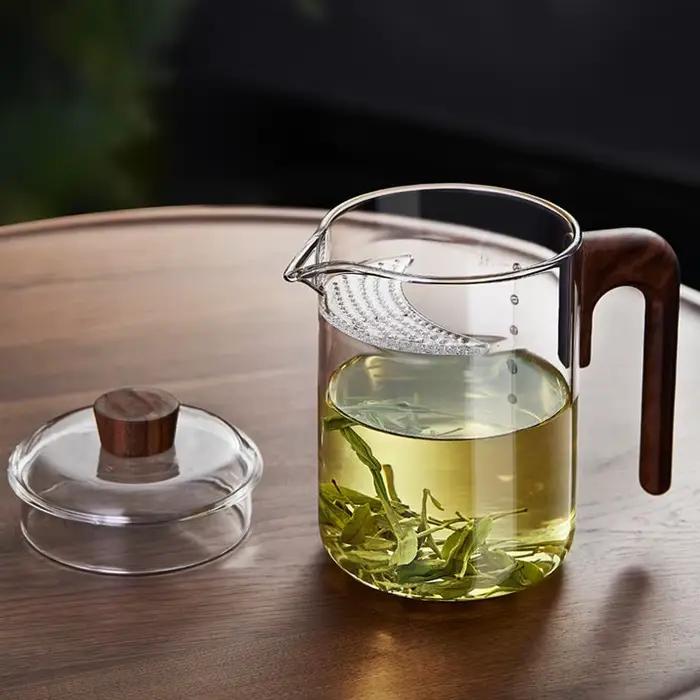 Théière en verre de thé vert résistant à la chaleur avec croissant
