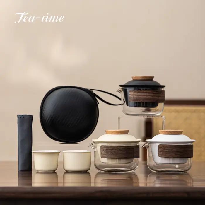 Ensemble de thé de voyage en céramique, set complet pour cérémonies de thé, picnics et randonnées, cadeau idéal pour collectionneurs et amateurs de thé ```