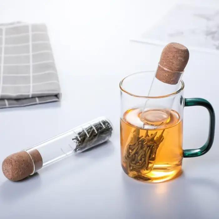 Infuseur à thé en verre résistant à la chaleur avec passoire pour tasses, conception de tuyau, bouchon en liège, idéal pour thé Puer et autres boissons chaudes et froides