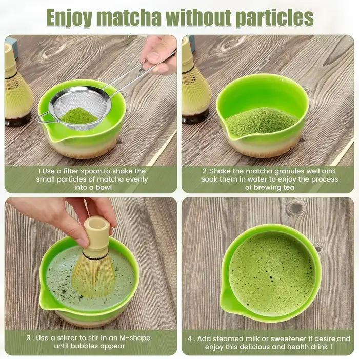 Ensemble de fouets Matcha en bambou fait à la main avec cuillère à thé traditionnelle, passoire à thé profonde et support de rangement pour amateurs de thé et débutants