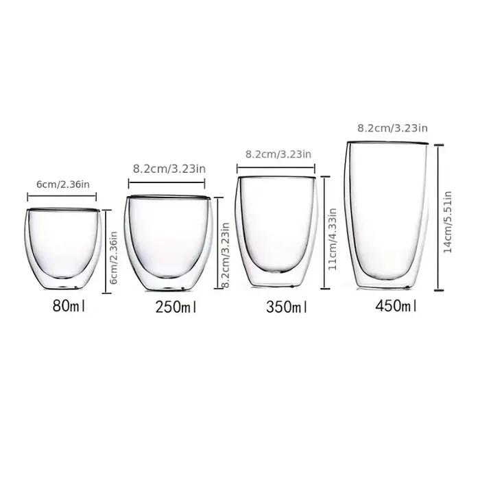 Tasses à expresso en verre transparent isolées à double paroi