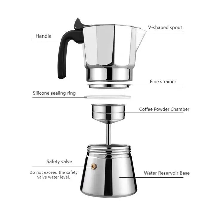 JUSTINLAU 150/300ML cafetière octogonale en acier inoxydable Moka Pot italien maison expresso Machine main brassage café accessoires