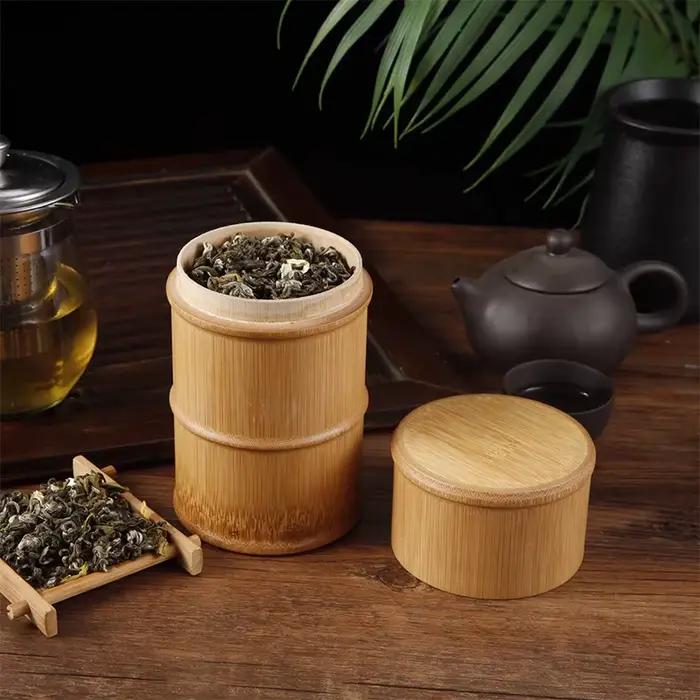 Boîte de stockage de nourriture en bambou naturel pour thé, noix et épices, organisateur écologique pour la cuisine, conteneurs de rangement pour la maison, cadeau de mariage durable