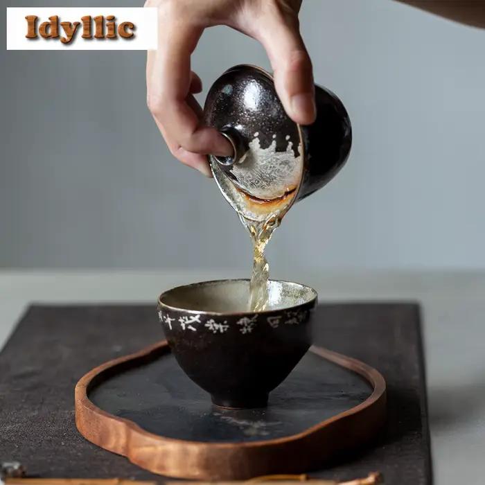 100ml noir glaçure poésie Gaiwan Antique thé Tureen bol à thé avec couvercle Kit thé faisant bol de couverture Services à thé accessoires cadeau