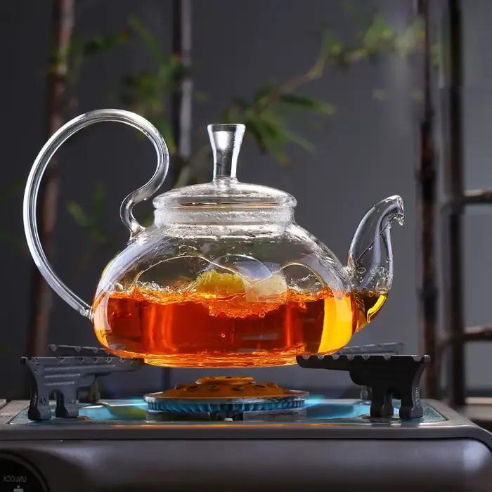 Théière à thé en verre Puer à fleurs, cafetière Kung Fu avec bouilloire à thé résistante à la chaleur pour occasions spéciales et décoration élégante