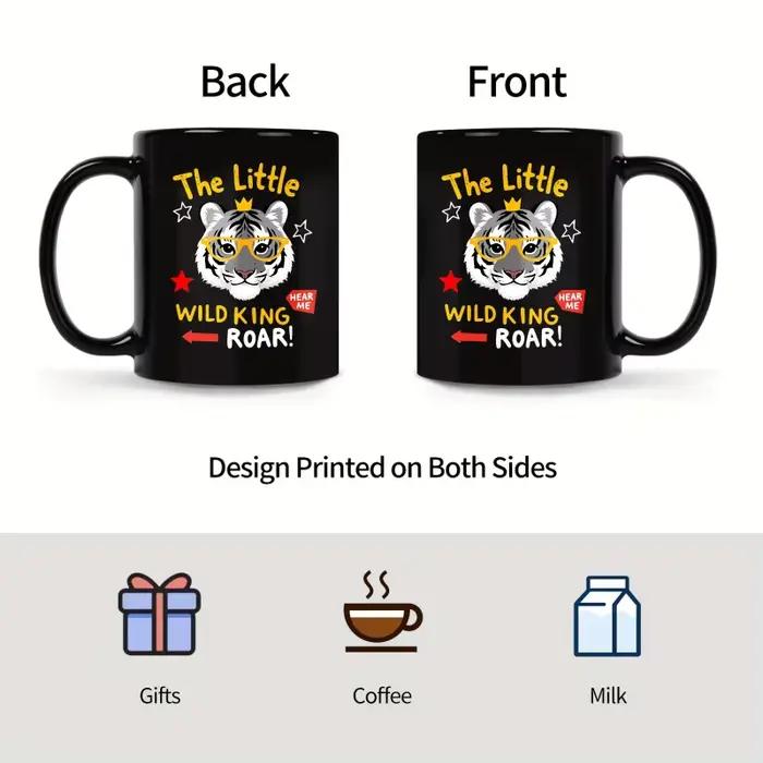 Tasse en céramique tigre noir portant une couronne et des verres petit roi sauvage écoute-moi rugissement texte conception pour café thé cadeau de bureau à domicile