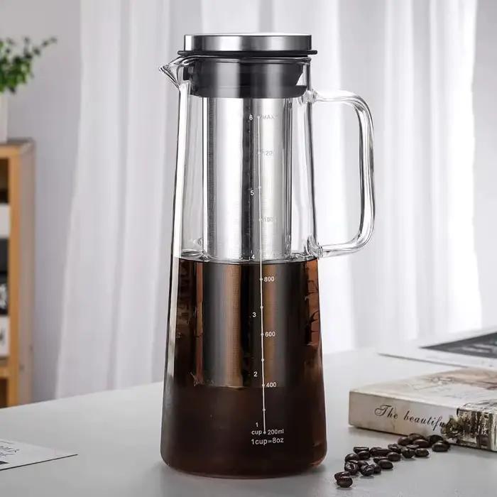 Leeseph Cafetière Glacée Hermetique à Froid et Infuseur à Thé Verre 1L Filtre Acier Inoxydable Usage Occasionnels