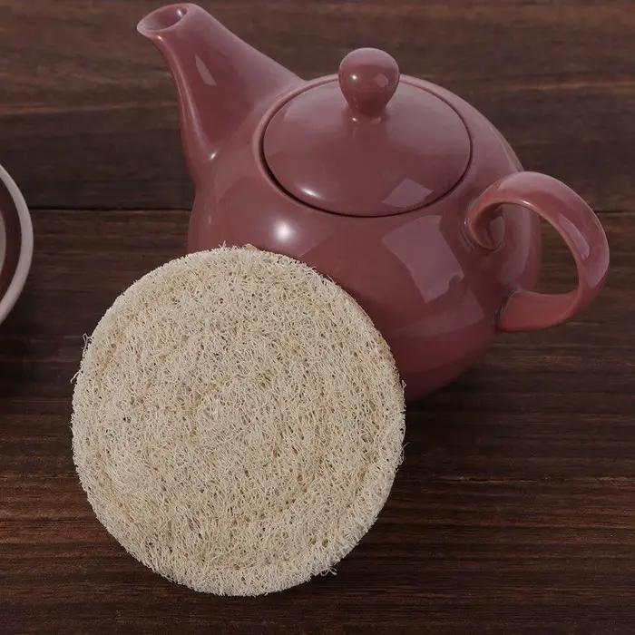 Tapis rond pour tasses à thé en fibre de loofah naturelle