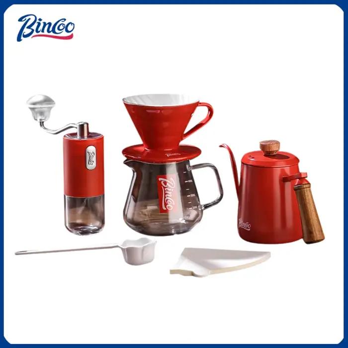 Ensemble de café goutteur Bin Coo en verre et céramique gris clair pour moments de partage et infusion optimale