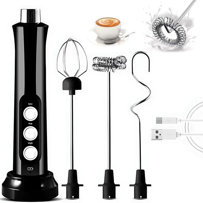 Mousseur à lait rechargeable USB polyvalent avec trois modes de mélange pour café et pâtisserie à offrir pour cuisine moderne