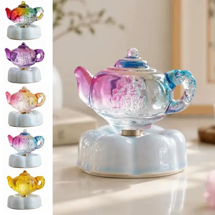 Figurine de dessin animé en céramique avec mini théière rotative décorative pour intérieur et cadeaux spéciaux
