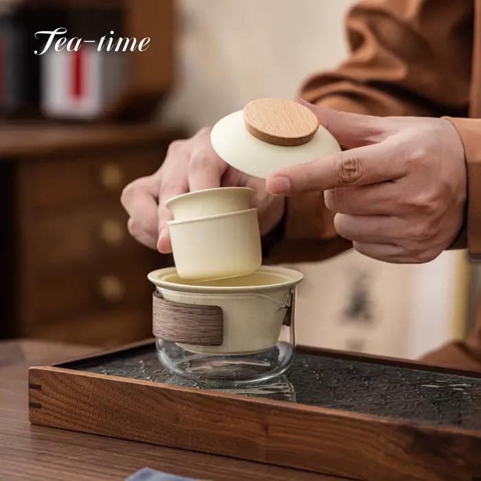 Ensemble de thé de voyage en céramique, set complet pour cérémonies de thé, picnics et randonnées, cadeau idéal pour collectionneurs et amateurs de thé ```