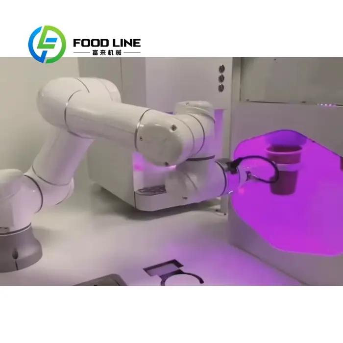Machine à café robotisée moderne personnalisée avec bras robotisé pour réaliser des latte arts complexes et augmenter la productivité des commerces de café et restaurants