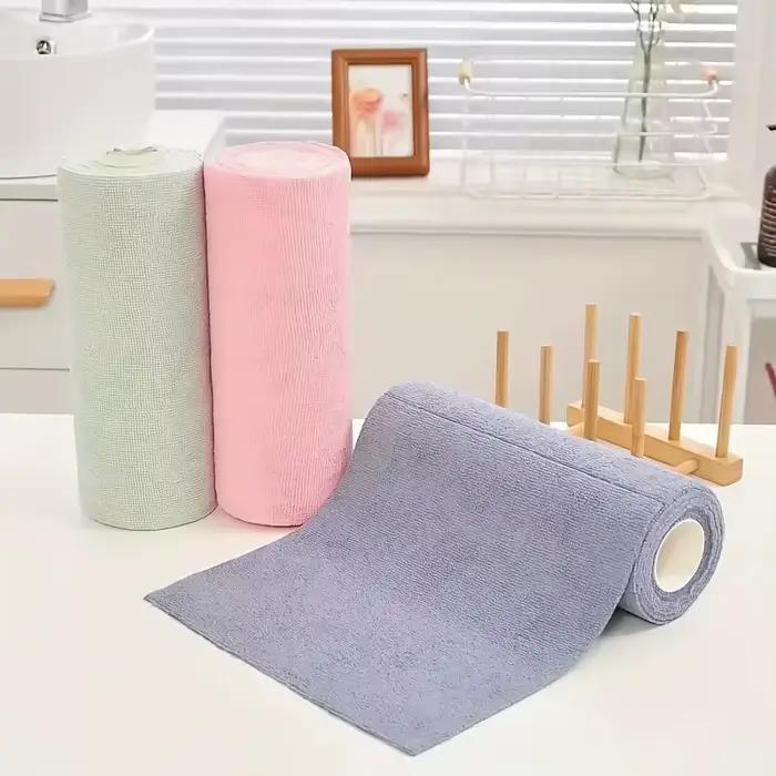 20 feuilles/rouleau de torchon en microfibre – chiffon de cuisine double face multifonctionnel
