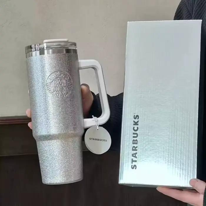 Mug Starbucks en acier inoxydable argenté scintillant de 900 ml avec poignée ergonomique