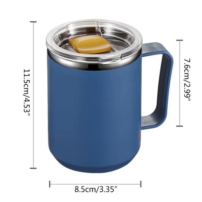 Tasse à café isolée avec poignée acier inoxydable 304 double paroi capacité 400-600 ml couleurs bleu clair orange jaune vert