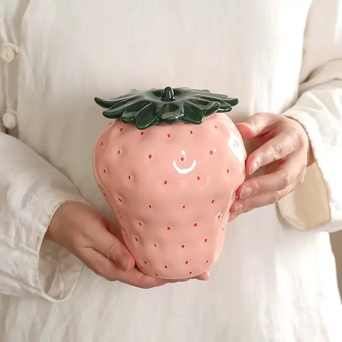 Caddie à thé moderne en céramique à fraises pot de décoration abstraite forme spéciale résistant à l'humidité cadeau artisanal décoration maison