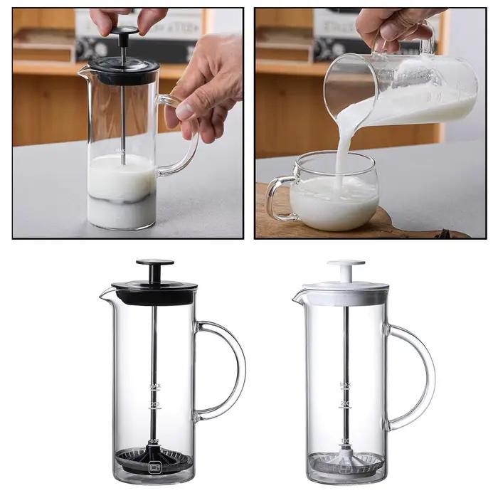 Cafetiere a Pression Francaise en Verre 480ml avec Mousseur a Lait pour Camping Cuisine et Bureau