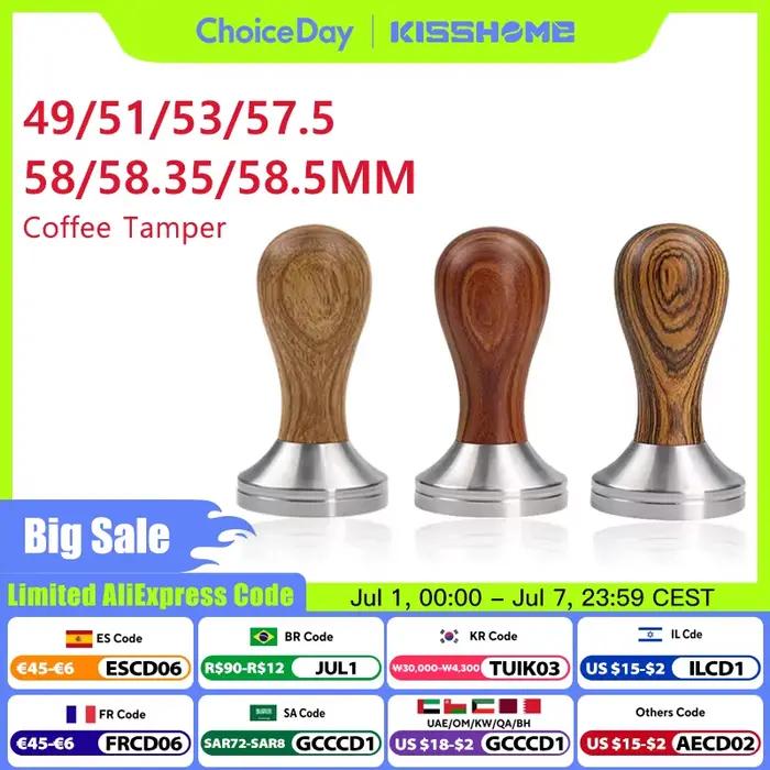 Doseur à café bois massif et acier inoxydable pour baristas avec poignée en bois maniable et base plate pour espresso occasions spéciales