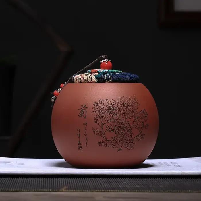 Pot à thé en céramique violette scellé pour thé Pu'er et café, résistant à l'humidité, boîte de rangement avec fermeture hermétique, idéal pour collectionneurs et amateurs de thé