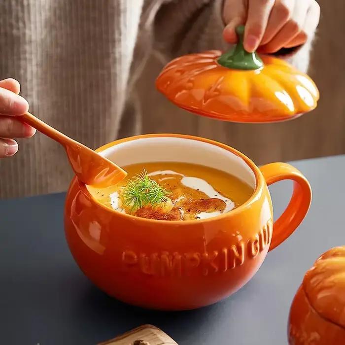 Tasse Citrouille en Céramique avec Couvercle et Cuillère