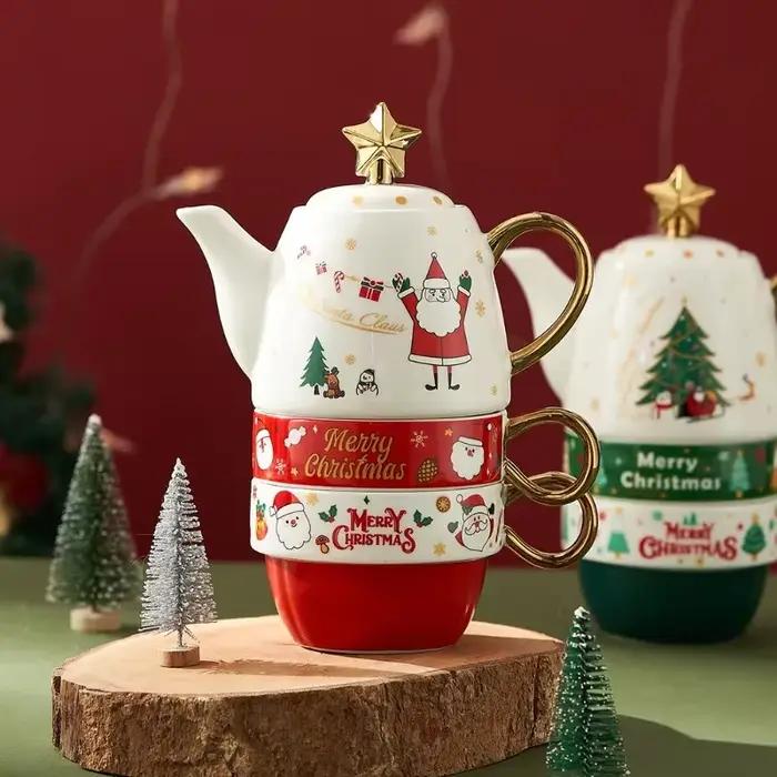Théière en céramique de Noël avec couvercle