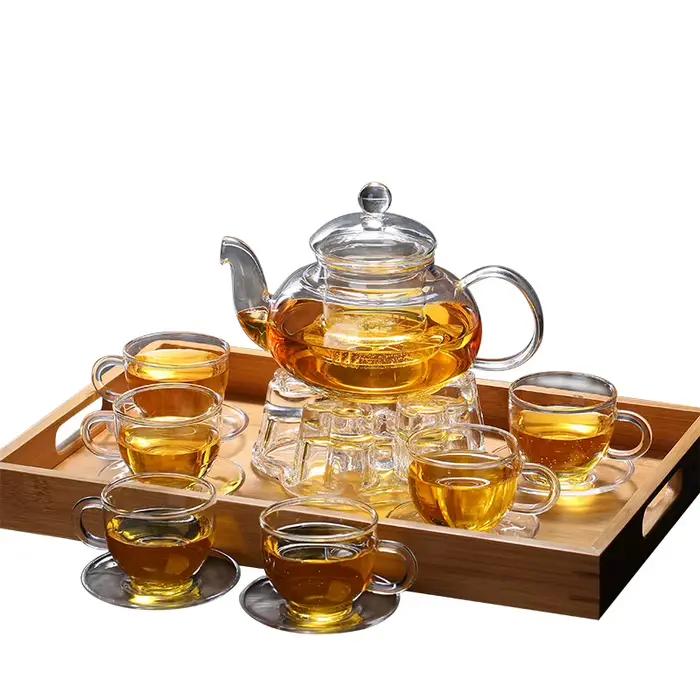 Service à thé en verre borosilicate avec théière à fleurs et ensemble de filtration pour occasions spéciales et usage quotidien