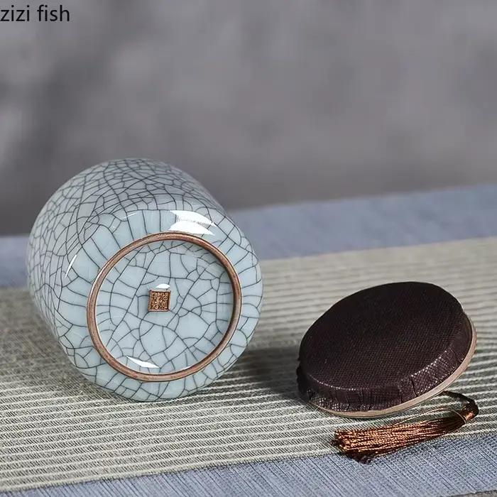 Boîte à thé en céramique craquelée avec couvercle pour bureau et décoration de maison multicolore original et pratique