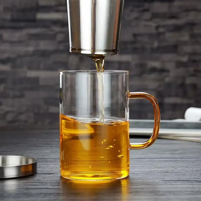 Grande tasse à thé en verre borosilicaté avec infuseur en acier inoxydable