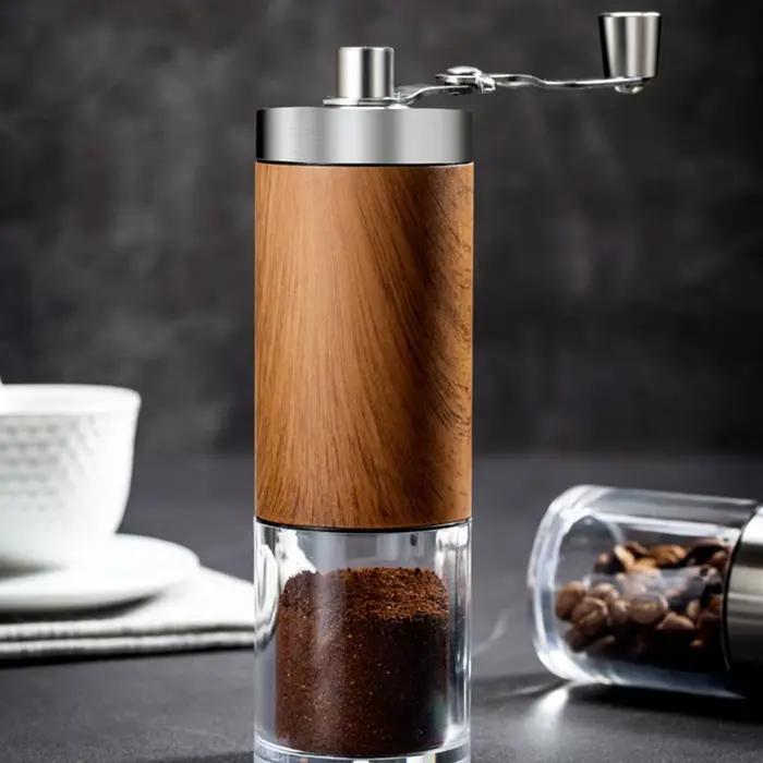 Grain de café Grain de bois portable en acier inoxydable manivelle main moulin à café moulin à outils de cuisine