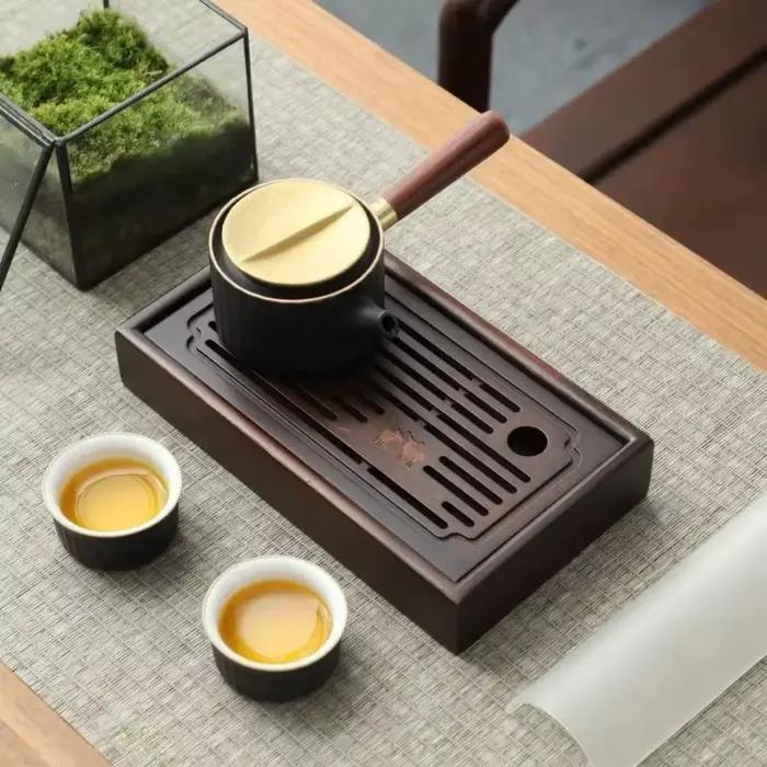 Plateau à thé chinois rétro en bambou naturel