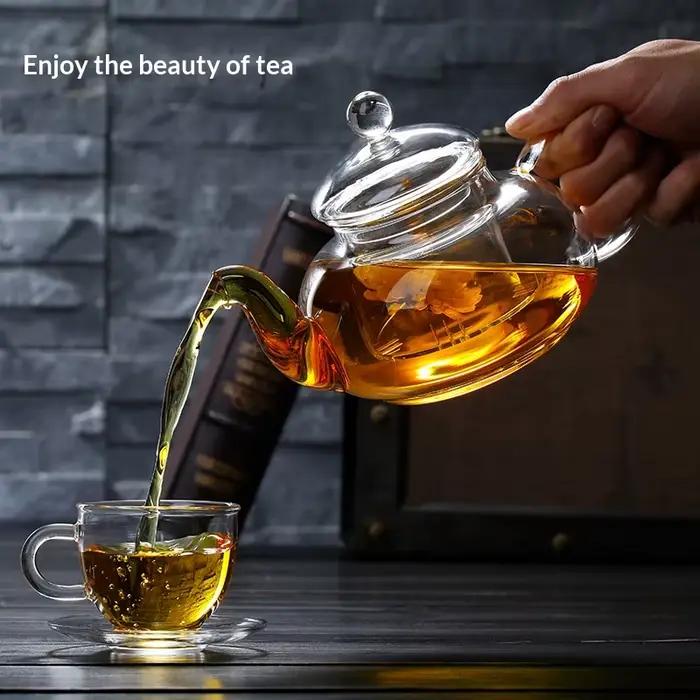 Service à thé en verre borosilicate avec théière à fleurs et ensemble de filtration pour occasions spéciales et usage quotidien