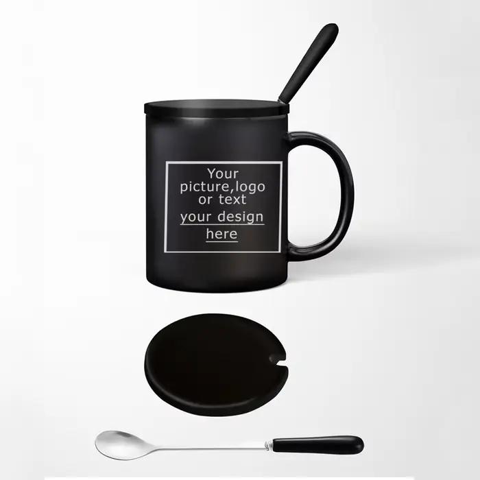 Tasse à café en céramique noire avec logo d'entreprise