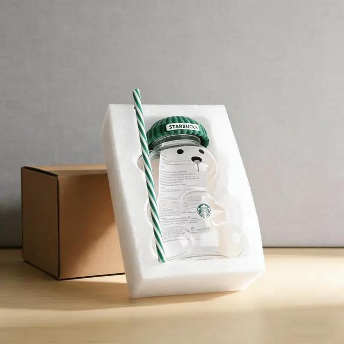 Gobelet en verre Starbucks Bearista Bear 591 ml avec couvercle vert et paille