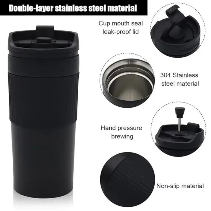 Presse française portable en acier inoxydable avec tasse isolée pour café et thé voyage randonnée camping occasions spéciales