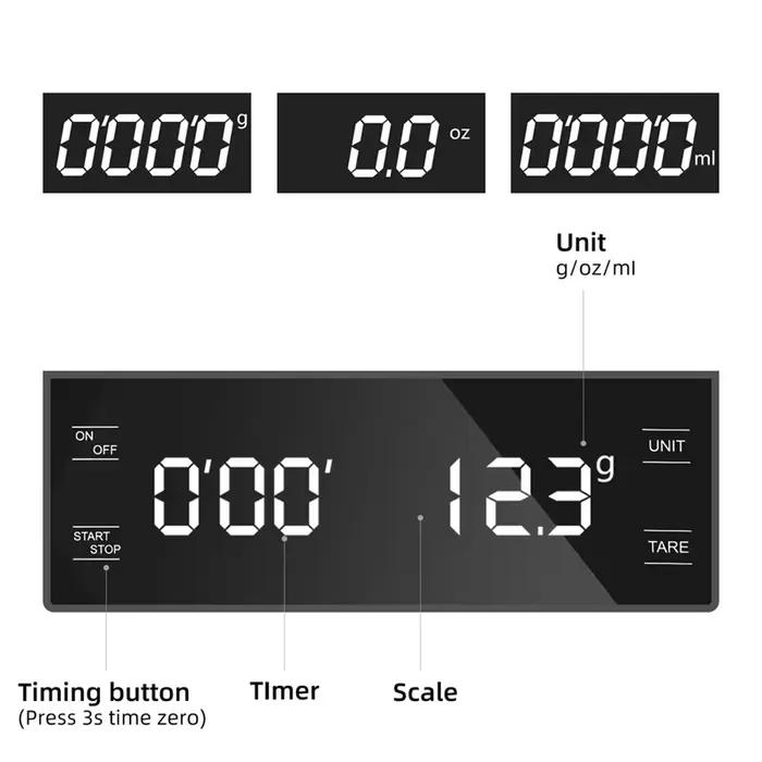 Balance Numérique Multifonction 3kg/0.1g avec Minuterie pour Amateurs de Café Occasions Spéciales