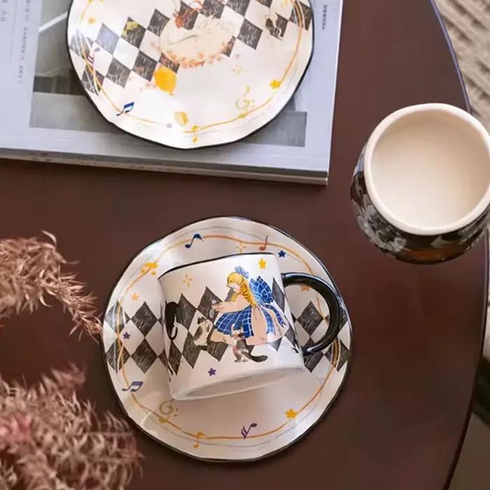 Tasse en céramique peinte à la main élégante et ensemble de soucoupes pour filles occasions spéciales thé café dessert après-midi