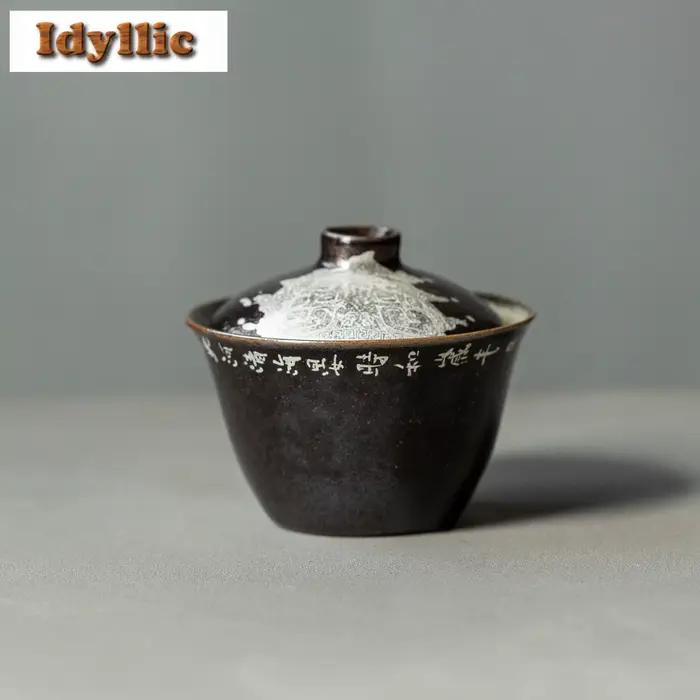 100ml noir glaçure poésie Gaiwan Antique thé Tureen bol à thé avec couvercle Kit thé faisant bol de couverture Services à thé accessoires cadeau