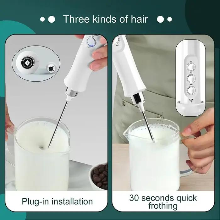 Mousseur à lait rechargeable USB polyvalent avec trois modes de mélange pour café et pâtisserie à offrir pour cuisine moderne