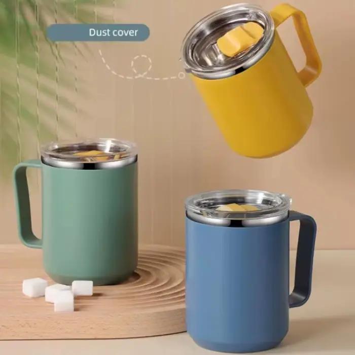 Tasse à café isolée avec poignée acier inoxydable 304 double paroi capacité 400-600 ml couleurs bleu clair orange jaune vert